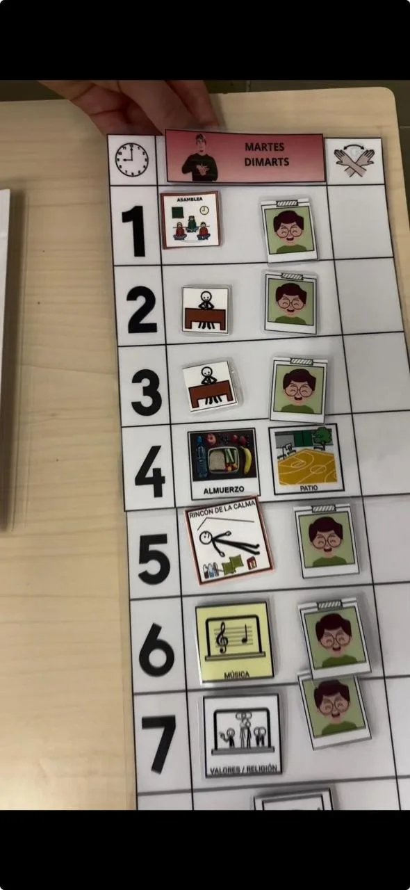 Formato horario día para la clase y pictogramas