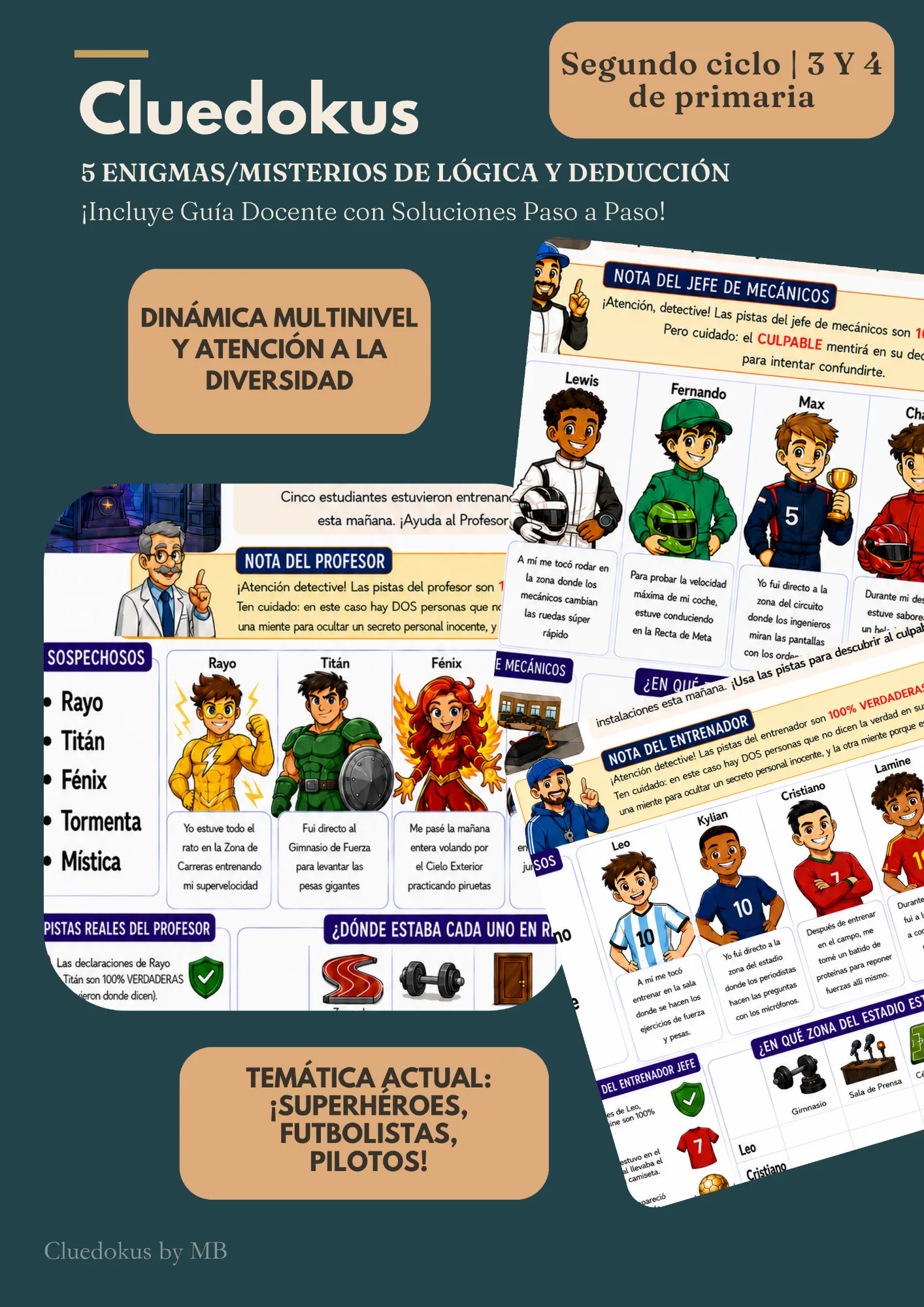 Fichas Misterio con SOLUCIONES.CLUEDOKU/MURDOKU Lógica3º-4