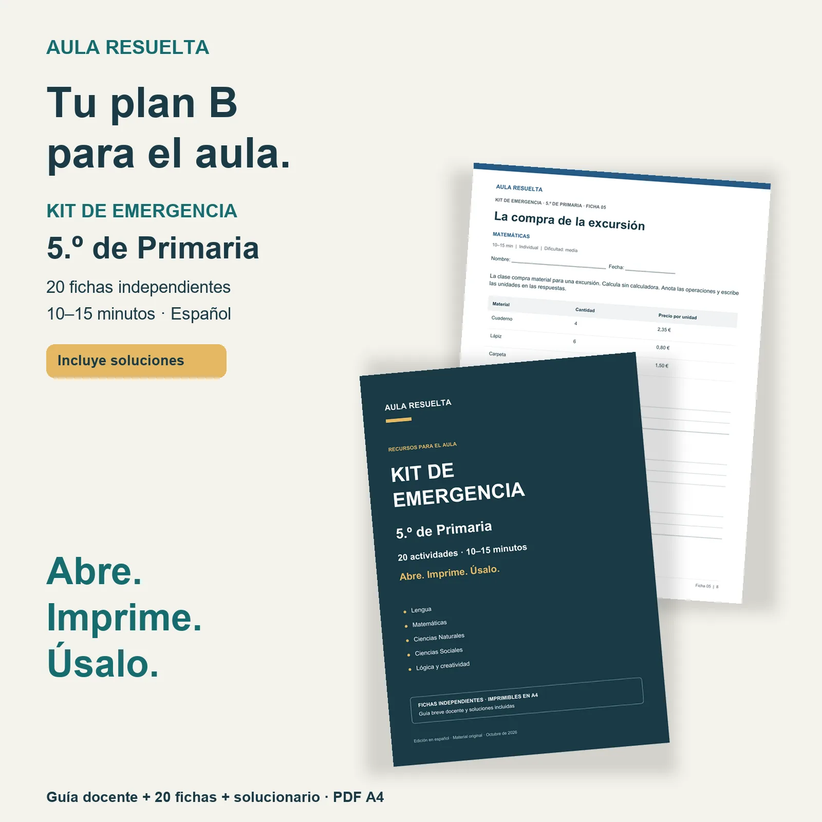 Kit de Emergencia · 5.º de Primaria | 20 actividades imprimibles