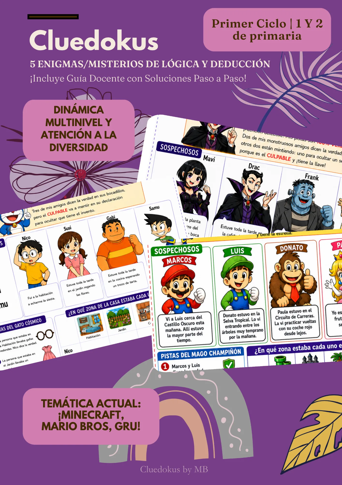 Fichas Misterio con SOLUCIONES.CLUEDOKU/MURDOKU Lógica1º-2º