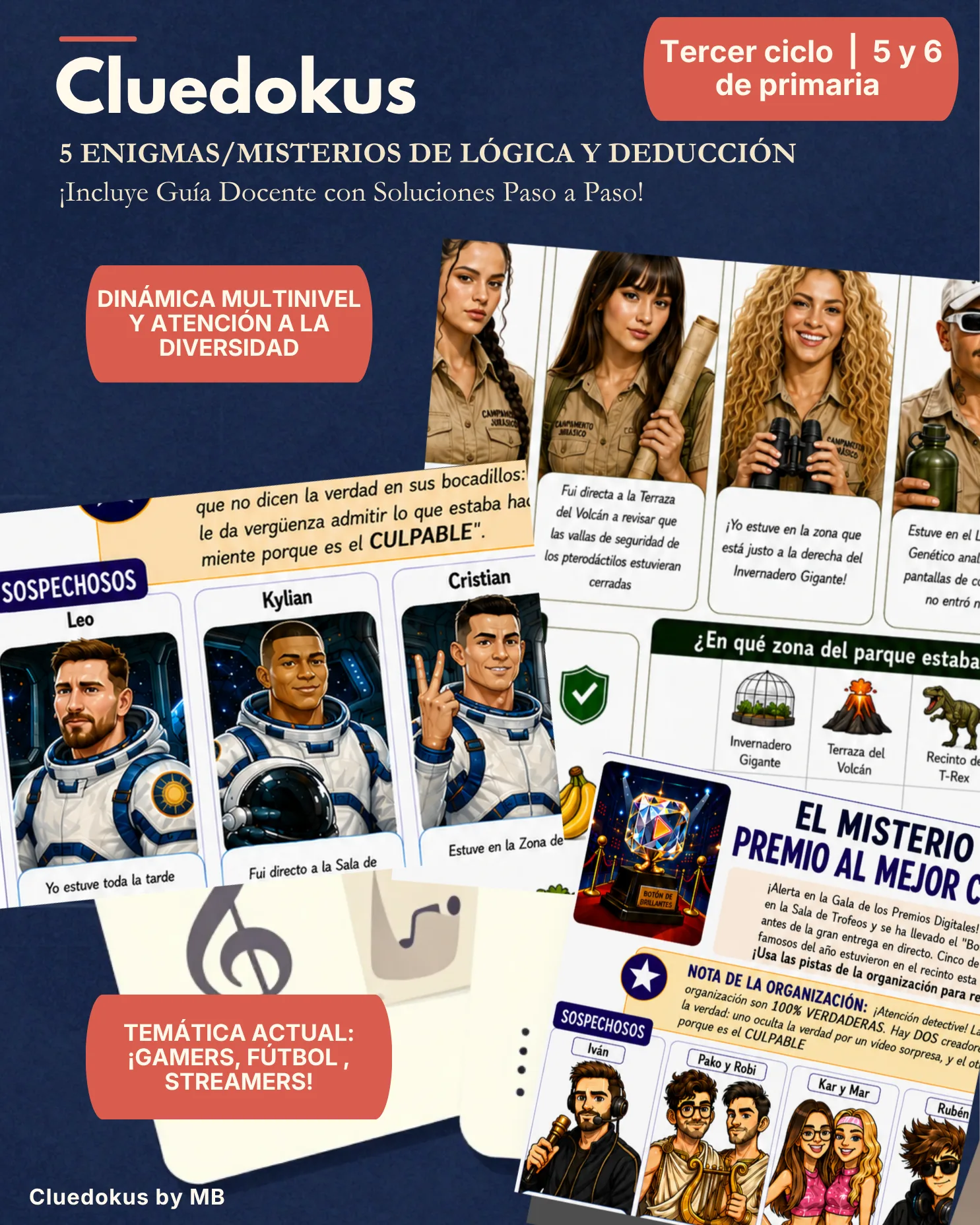 Fichas Misterio con SOLUCIONES.CLUEDOKU/MURDOKU Lógica5º-6